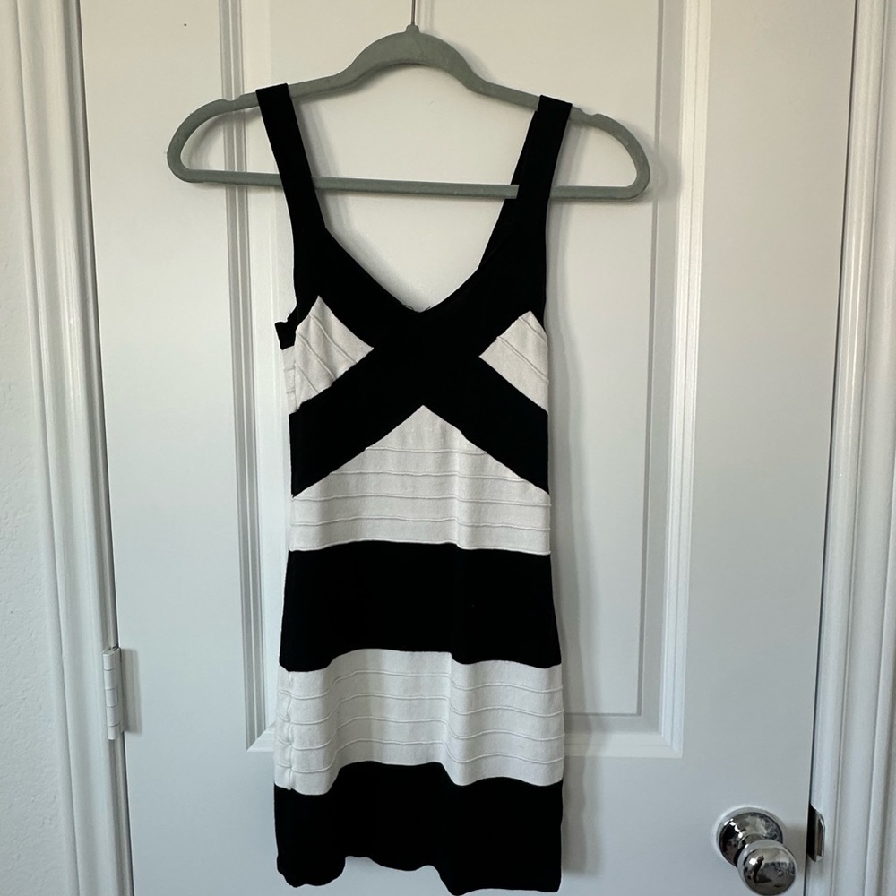 Lipstick Bandage Black and White Stripped Mini Dress